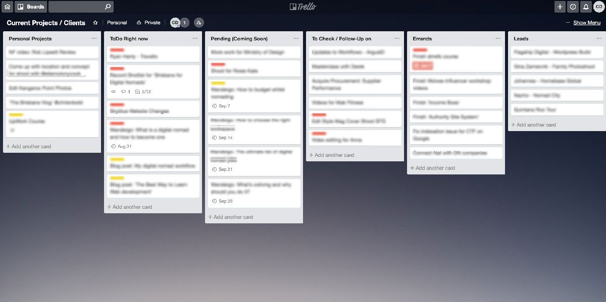 Chris the Freelancer's Trello Board