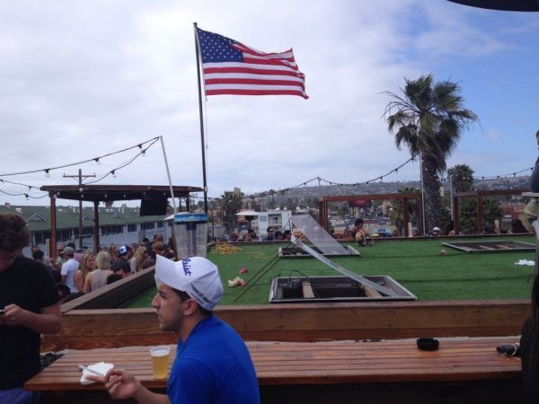 The American flag at Full Tilt on top of The Wood in San Diego's Pacific Beach