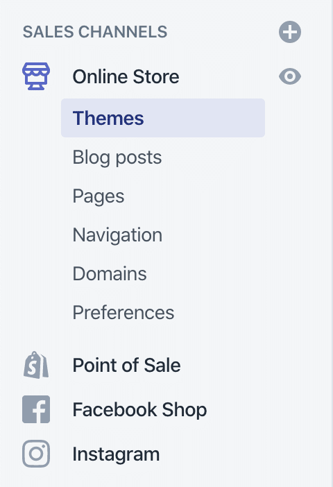 Shopify Store Sales Channel Menu